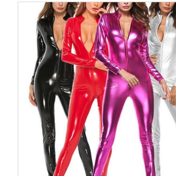 NWT Sexy Burning Man Festival Rave Clubwear Shiny PU Jumpsuit/Bodysuit - Picture 4 of 6